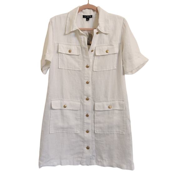 NWT J. Crew Gamine Shirtdress In White Linen Gold Button Detail 2 - Picture 4 of 10
